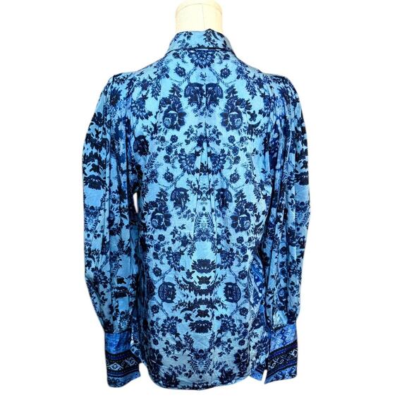 Kobi Halperin Lulu Blouse Long Sleeves Button Down Shirt Blue Floral Print Sz S - Picture 6 of 10